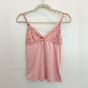 Pink Babydoll Lace Trim Cami Tank Top Y2K Size Small
